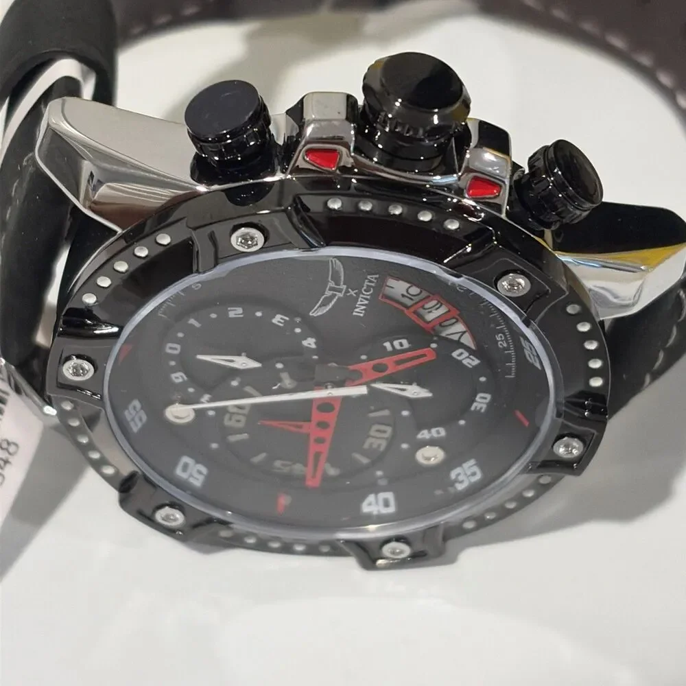 Invicta S1 Rally 69848 Men’s Chronograph Black Red Dial Leather Strap New In Box